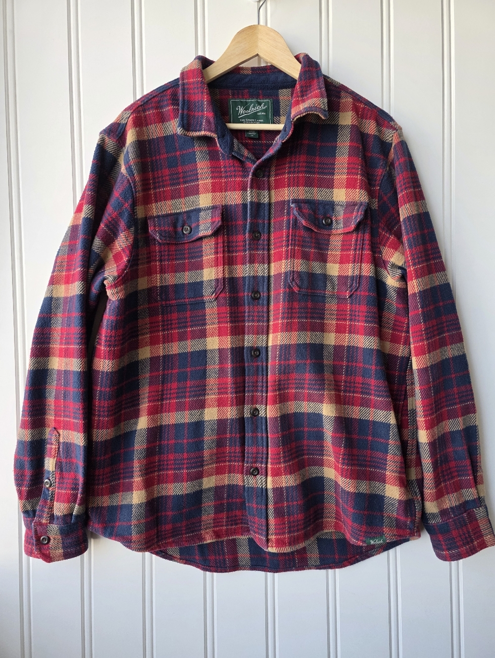 Woolrich Plaid Flannel Button Up Shacket Red Blue Mens Large
